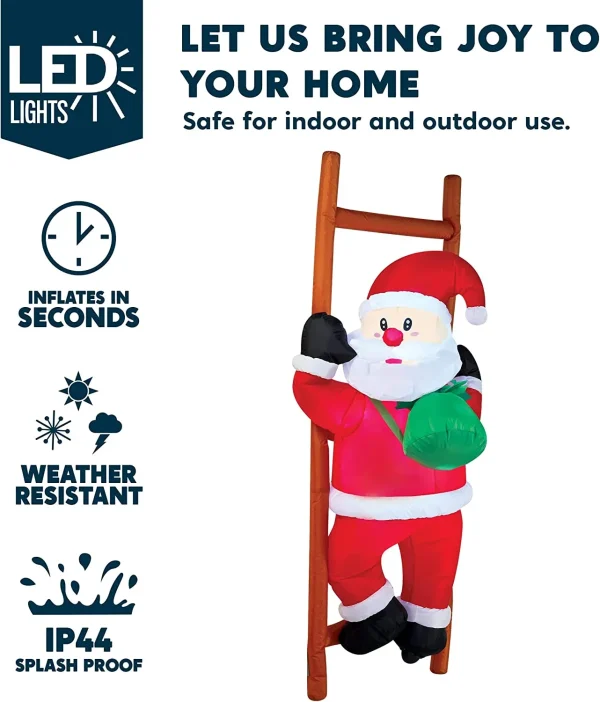 6ft Tall LED Inflatable Climbing Santa Decoration 5 6ft Tall LED Inflatable Climbing Santa Decoration - Image 3