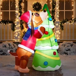 6ft LED Christmas Puppy Inflatable Putting A Tree Topper