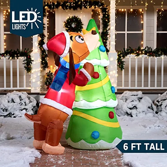 6ft LED Christmas Puppy Inflatable Putting A Tree Topper 4 6ft LED Christmas Puppy Inflatable Putting A Tree Topper - Image 2