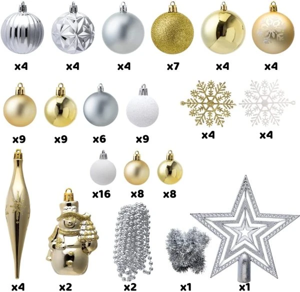 10 Pcs Christmas Assorted Ornaments With A Star Tree Topper Gold, Silver & White 4 10 Pcs Christmas Assorted Ornaments With A Star Tree Topper Gold, Silver & White - Image 2
