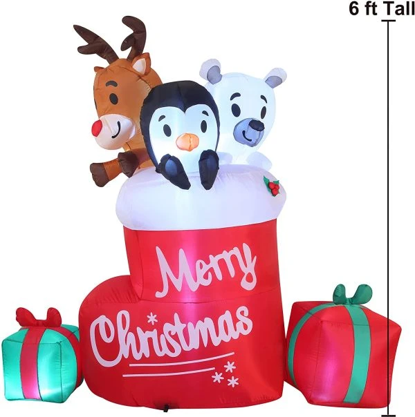 6ft Tall LED Inflatable Christmas Stocking 5 6ft Tall LED Inflatable Christmas Stocking - Image 3