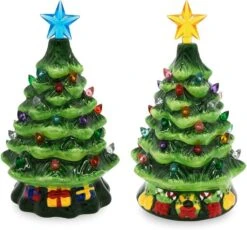 2pcs Pre Lit Ceramic Tabletop Christmas Tree 7in