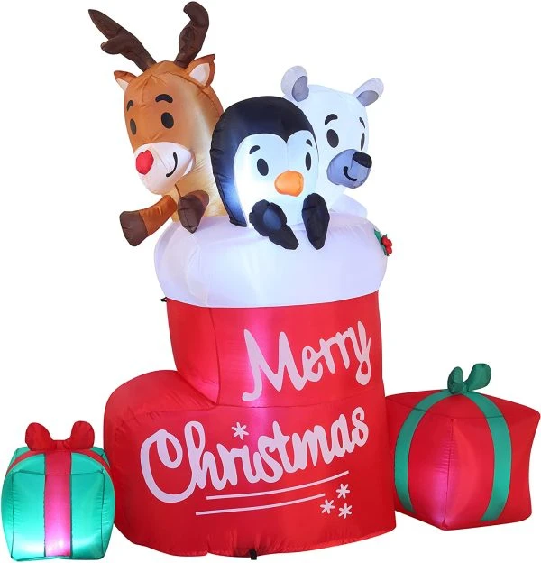 6ft Tall LED Inflatable Christmas Stocking 4 6ft Tall LED Inflatable Christmas Stocking - Image 2