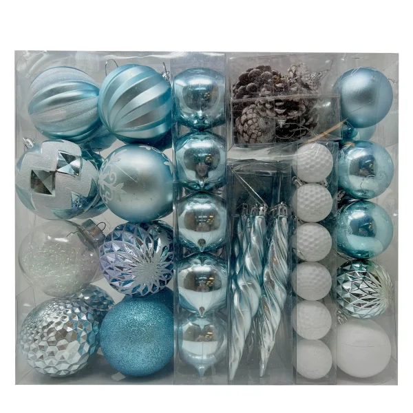 87pcs White And Baby Blue Christmas Ornaments 3 87pcs White And Baby Blue Christmas Ornaments
