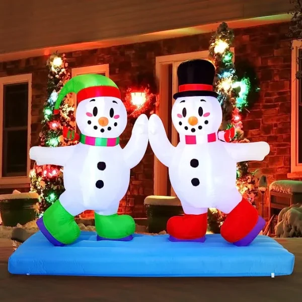 8ft Inflatable LED High Five Snowman Ice Skating 3 8ft Inflatable LED High Five Snowman Ice Skating