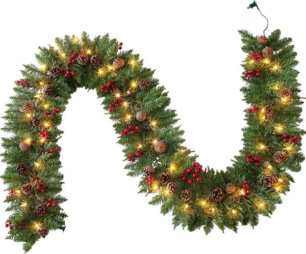 9ft Prelit Garland With 50 Warm White String Lights 4 9ft Prelit Garland With 50 Warm White String Lights - Image 2