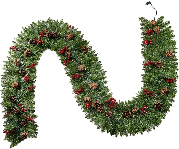 9ft Prelit Garland With 50 Warm White String Lights 5 9ft Prelit Garland With 50 Warm White String Lights - Image 3