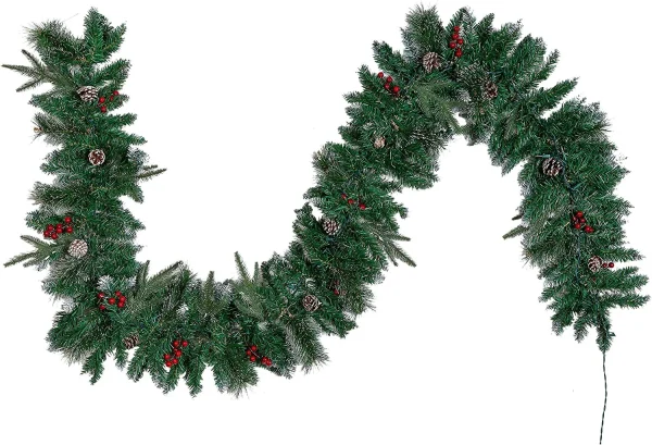 9ft Snow Flocked Prelit Christmas Garland With 50 Lights 4 9ft Snow Flocked Prelit Christmas Garland With 50 Lights - Image 3