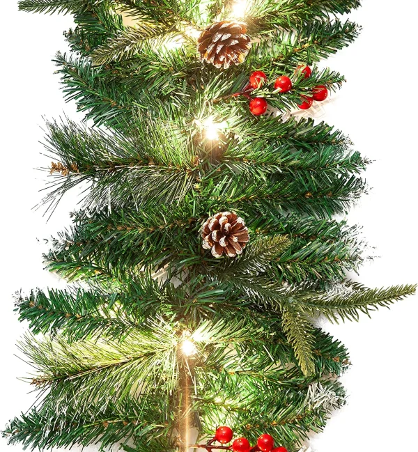 9ft Snow Flocked Prelit Christmas Garland With 50 Lights 5 9ft Snow Flocked Prelit Christmas Garland With 50 Lights - Image 4