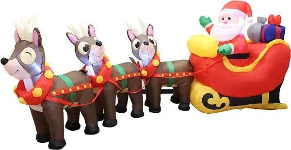 9.5ft LED Christmas Inflatable Santa With Reindeer 5 9.5ft LED Christmas Inflatable Santa With Reindeer - Image 3