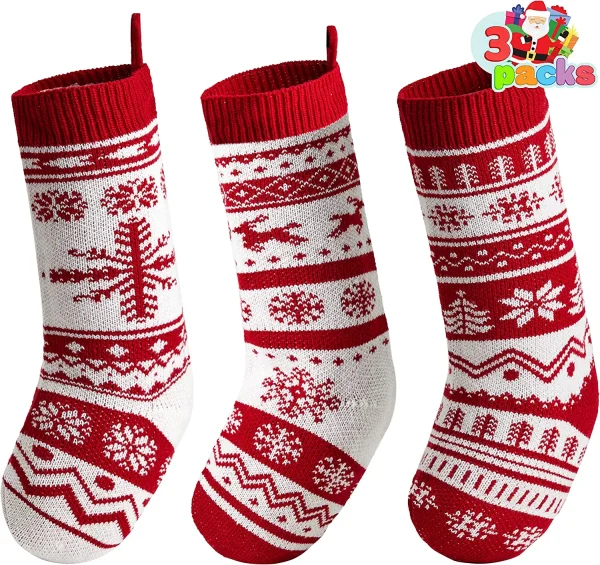 3pcs Large Christmas Knit Stocking Decoration 18in 4 3pcs Large Christmas Knit Stocking Decoration 18in - Image 2