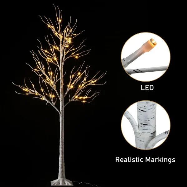 96 LED White Birch Tree Decoration With Lights 6ft 4 96 LED White Birch Tree Decoration With Lights 6ft - Image 3