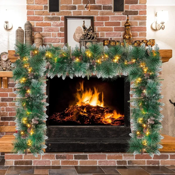 50 Warm White Pre Lit Cone Flocked Christmas Garland 9ft 3 50 Warm White Pre Lit Cone Flocked Christmas Garland 9ft