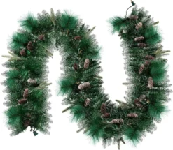 50 Warm White Pre Lit Cone Flocked Christmas Garland 9ft 10 50 Warm White Pre Lit Cone Flocked Christmas Garland 9ft -Christmas Decorations 9ft Christmas Flocked Garland Cone 3 result 600x523 1