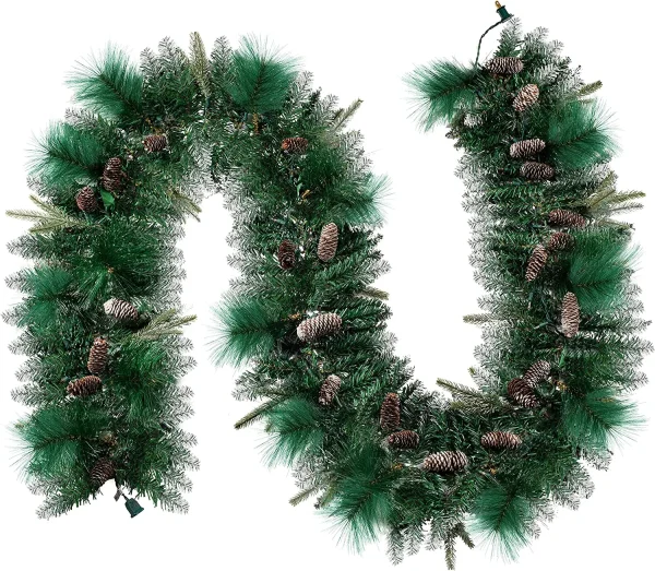 50 Warm White Pre Lit Cone Flocked Christmas Garland 9ft 5 50 Warm White Pre Lit Cone Flocked Christmas Garland 9ft - Image 3