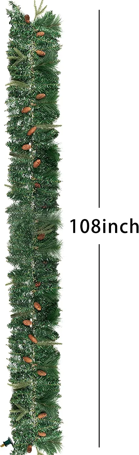 50 Warm White Pre Lit Cone Flocked Christmas Garland 9ft 7 50 Warm White Pre Lit Cone Flocked Christmas Garland 9ft - Image 5