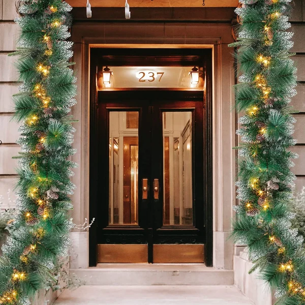 50 Warm White Pre Lit Cone Flocked Christmas Garland 9ft 8 50 Warm White Pre Lit Cone Flocked Christmas Garland 9ft - Image 6