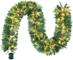 Christmas Decorations -Christmas Decorations 9ft Christmas Garland Prelit with 100 LED String Lights Cone 2 result 600x496 1