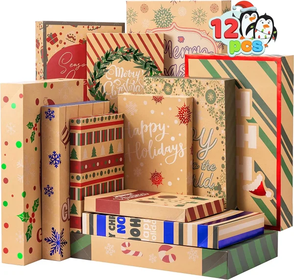 12pcs Christmas Aluminum Foil Kraft Paper Gift Box 4 12pcs Christmas Aluminum Foil Kraft Paper Gift Box - Image 2