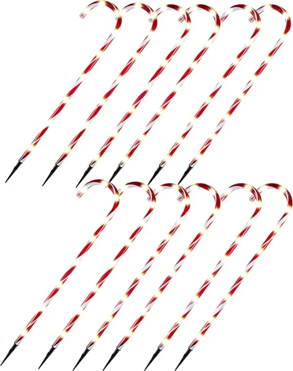 12pcs Christmas Candy Cane Pathway Lights 28in 5 12pcs Christmas Candy Cane Pathway Lights 28in - Image 3