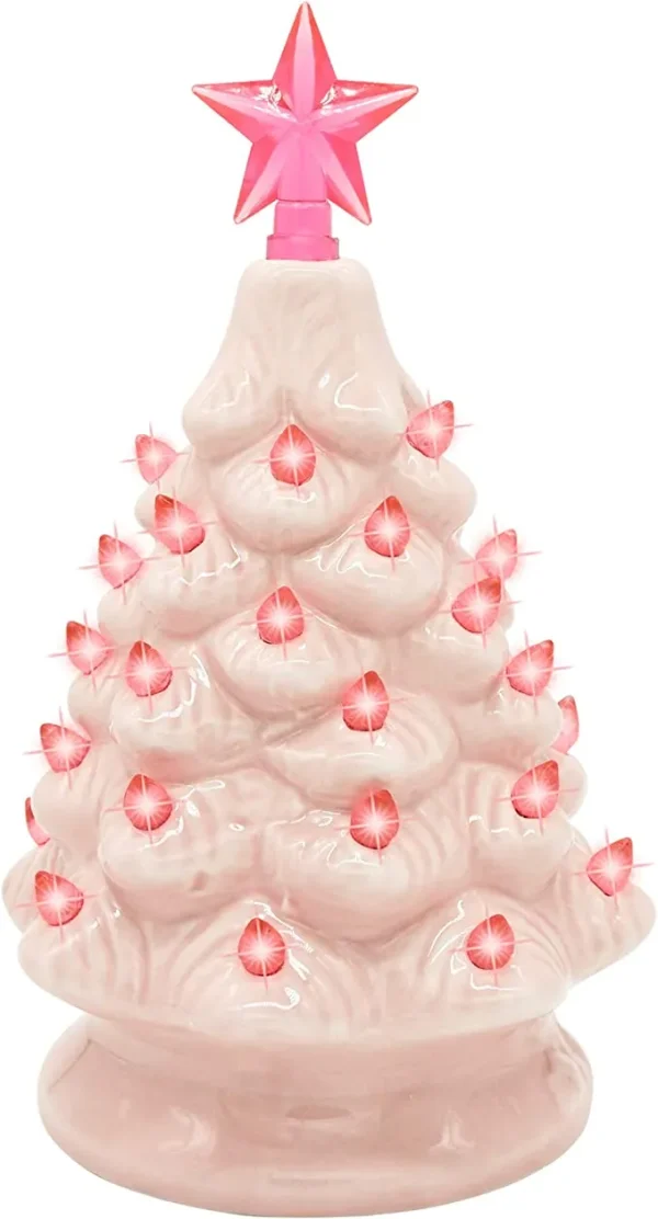 Pink Prelit Tabletop Ceramic Christmas Tree 7in 4 Pink Prelit Tabletop Ceramic Christmas Tree 7in - Image 2