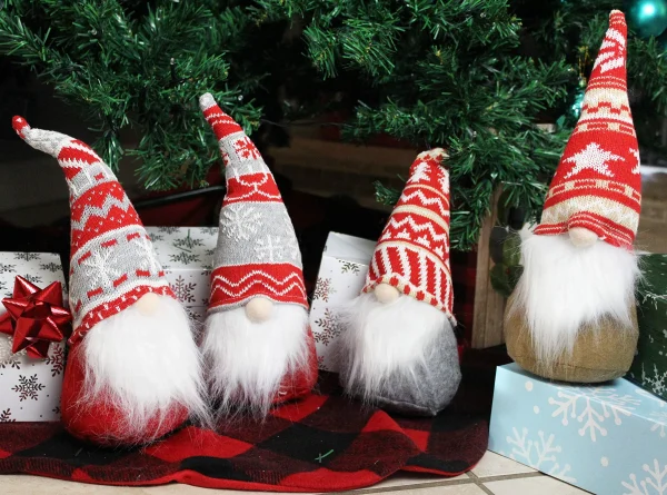 4pcs Red And Grey Plush Swedish Santa 3 4pcs Red And Grey Plush Swedish Santa
