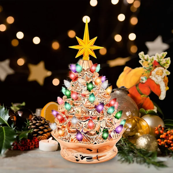 9.25in Prelit Gold Ceramic Tabletop Christmas Tree 3 9.25in Prelit Gold Ceramic Tabletop Christmas Tree