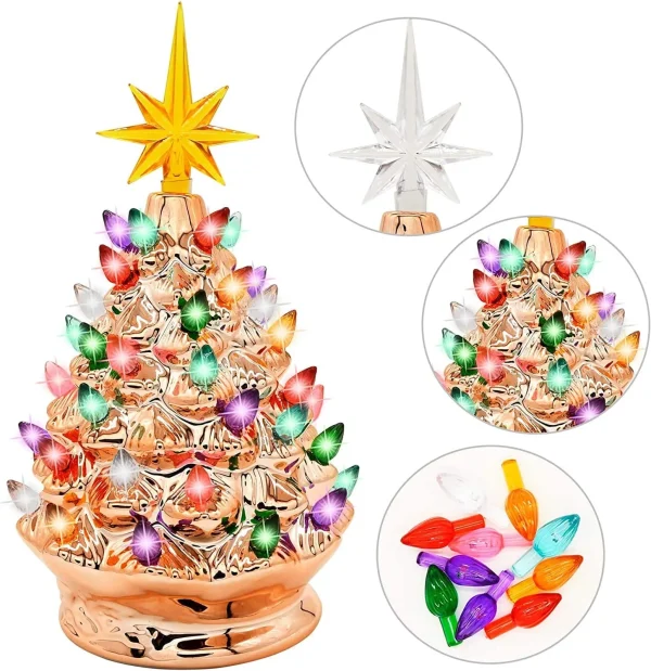 9.25in Prelit Gold Ceramic Tabletop Christmas Tree 5 9.25in Prelit Gold Ceramic Tabletop Christmas Tree - Image 3