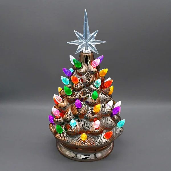 9.25in Prelit Gold Ceramic Tabletop Christmas Tree 6 9.25in Prelit Gold Ceramic Tabletop Christmas Tree - Image 4