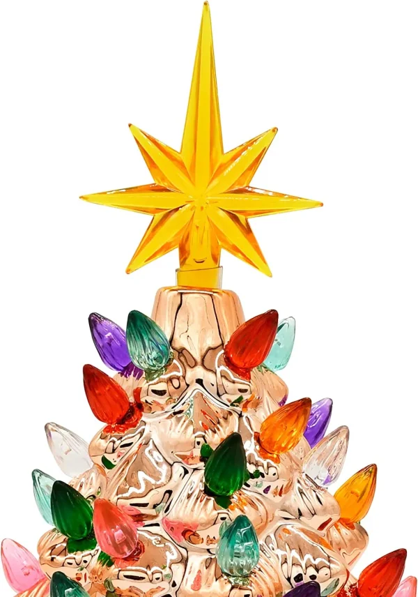 9.25in Prelit Gold Ceramic Tabletop Christmas Tree 7 9.25in Prelit Gold Ceramic Tabletop Christmas Tree - Image 5
