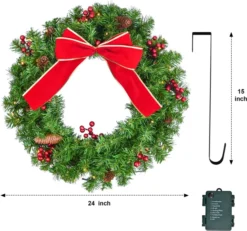 Artificial Christmas Wreath Bows With Red Berries 12in 10 Artificial Christmas Wreath Bows With Red Berries 12in -Christmas Decorations Holiday Christmas Bow Wreath with LED Lights 24in 3 result 600x560 1
