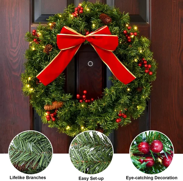 Artificial Christmas Wreath Bows With Red Berries 12in 7 Artificial Christmas Wreath Bows With Red Berries 12in - Image 5