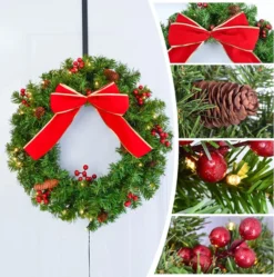 Artificial Christmas Wreath Bows With Red Berries 12in 13 Artificial Christmas Wreath Bows With Red Berries 12in -Christmas Decorations Holiday Christmas Bow Wreath with LED Lights 24in 6 result 600x605 1