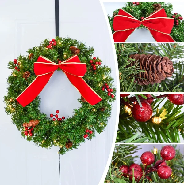Artificial Christmas Wreath Bows With Red Berries 12in 8 Artificial Christmas Wreath Bows With Red Berries 12in - Image 6