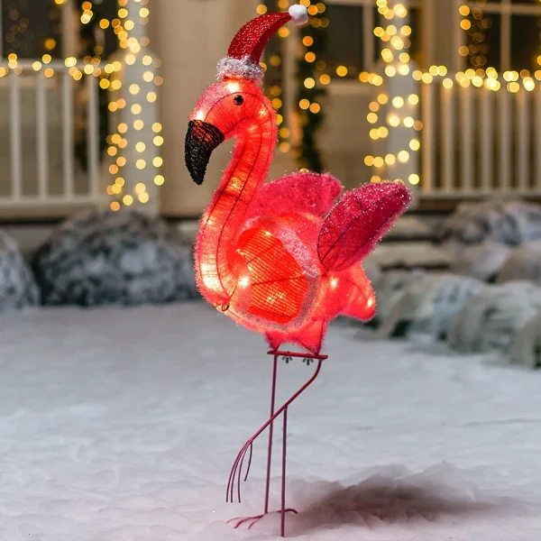 3ft 30 LED Tinsel Flamingo With Christmas Hat 3 3ft 30 LED Tinsel Flamingo With Christmas Hat