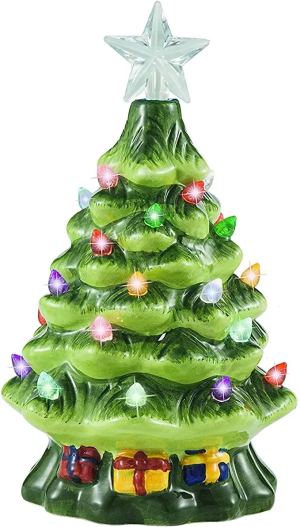 Mini Pre Lit Ceramic Tabletop Christmas Tree 7in 4 Mini Pre Lit Ceramic Tabletop Christmas Tree 7in - Image 2