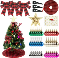 50 LED Pre Lit Artificial Mini Christmas Tree 24in 13 50 LED Pre Lit Artificial Mini Christmas Tree 24in -Christmas Decorations Prelit Tabletop Christmas Tree with Tree Skirt and Decoration Kits 24in 6 result 600x596 1