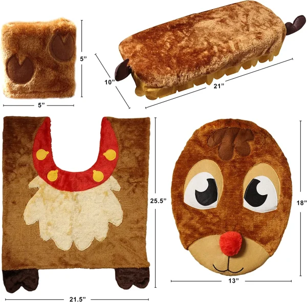5Pcs Reindeer Christmas Toilet Seat Cover 4 5Pcs Reindeer Christmas Toilet Seat Cover - Image 2