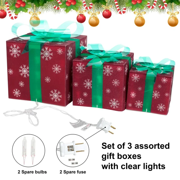 3pcs Snowflakes Light Up Christmas Gift Boxes 5 3pcs Snowflakes Light Up Christmas Gift Boxes - Image 3