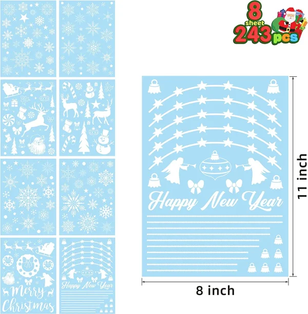 243pcs Christmas Snowflake Window Clings 8 Sheets 5 243pcs Christmas Snowflake Window Clings 8 Sheets - Image 3