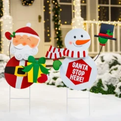 2pcs Snowman And Santa With Circle Belly Metal Yard Signs -Christmas Decorations Snowman and Santa Garden Signs 4 result 600x600 1