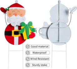 2pcs Snowman And Santa With Circle Belly Metal Yard Signs -Christmas Decorations Snowman and Santa Garden Signs 5 result 600x538 1
