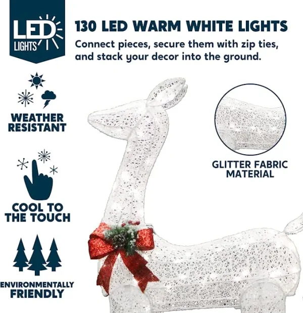 130 LED Warm White Reindeer Yard Decorations 5 130 LED Warm White Reindeer Yard Decorations - Image 3