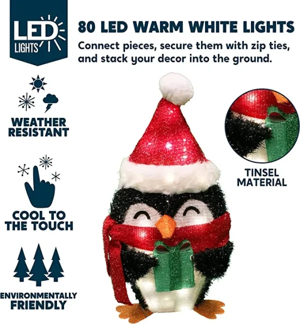 80 LED Tinsel Penguin Christmas Yard Lights 21in 4 80 LED Tinsel Penguin Christmas Yard Lights 21in - Image 2